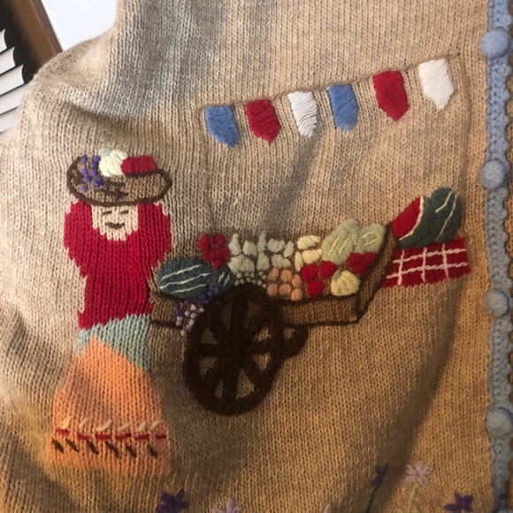 Stitches in Time|‎ Vintage Cardigan w/ Market Scene 3D Knit Art to Wear - Picture 3 of 8